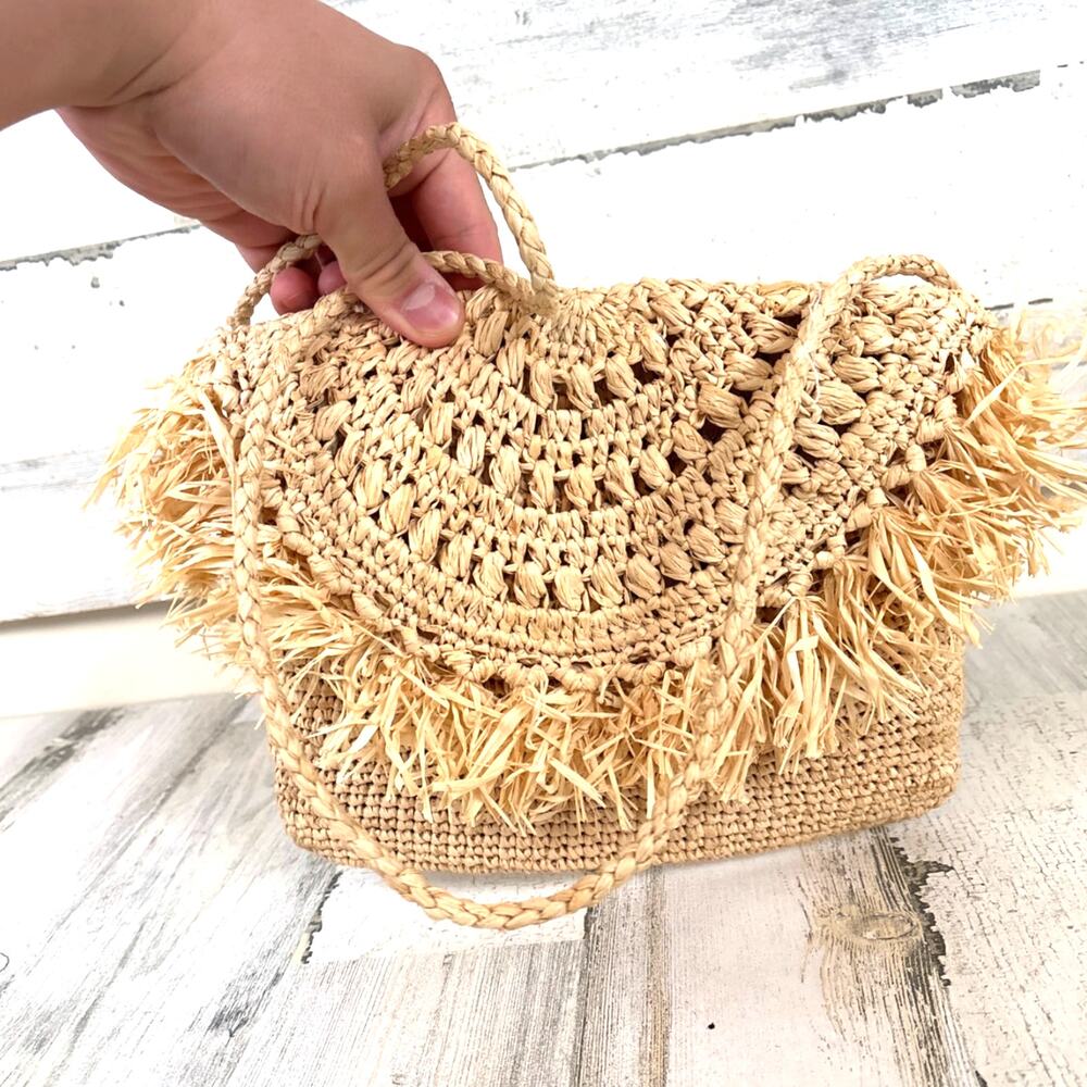 Mar Y Sol Womens Small Tan Natural Raffia Hand Woven Boho Crossbody Bag